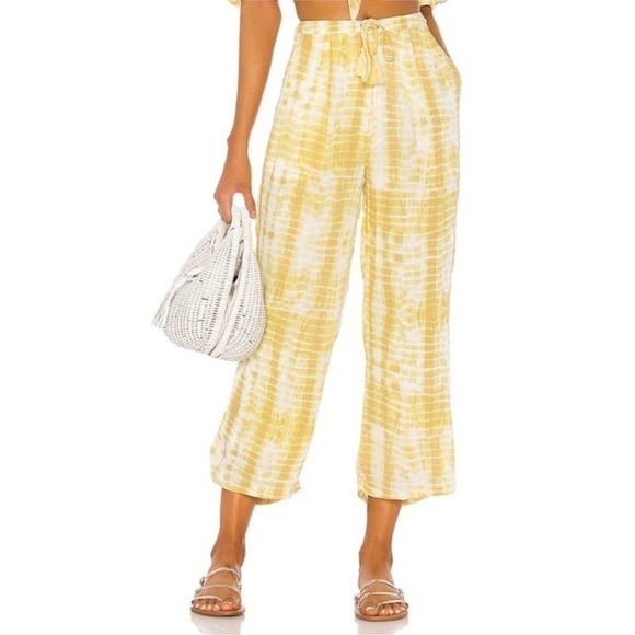 MAJORELLE Pants - Revolve MAJORELLE Theo Butter Yellow Tie-Dye Leg Pants size Small